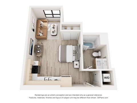 Floor plan for studio, 1 bath, 454 sqft